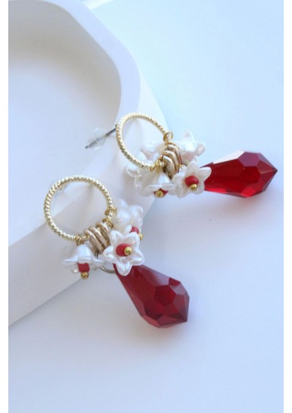 Passion Petal Çok Renkli İncili Çiçekli Kadın Küpe