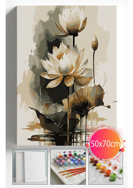 Sayılarla Boyama Seti Numaralı Tuval Fırça Boya Dahil Kasnaklı Set 50X70 cm - Sarı Damla Çiçek