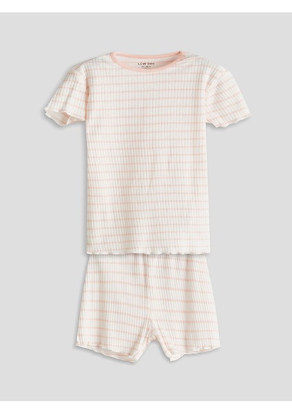 Lcw Baby Ekru Çizgili Kız Bebek Şortlu Pijama Takım