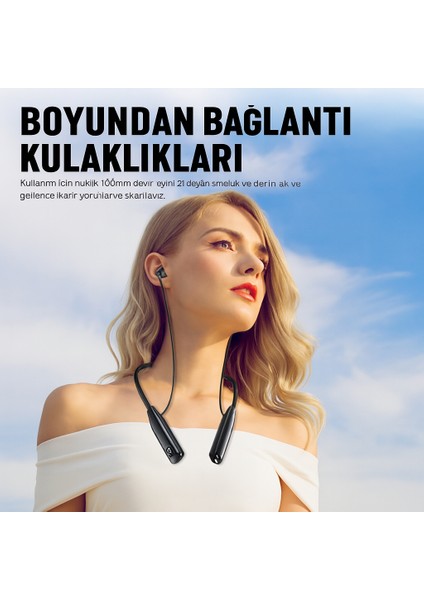Sporcu Bluetooth Kulaklık 100 Saat Şarj Kapasiteli LCD Şarj Göstergeli Boyun Bantlı Kulaklık modelleri