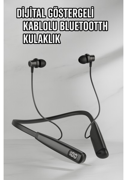 Sporcu Bluetooth Kulaklık 100 Saat Şarj Kapasiteli LCD Şarj Göstergeli Boyun Bantlı Kulaklık fırsatları