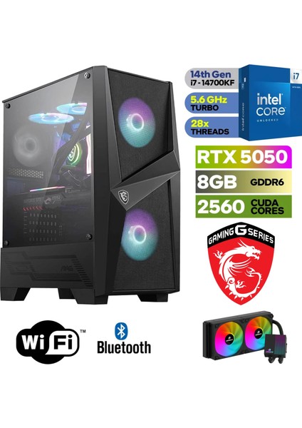 Msı Şafak- Gaming Pc Ddr5 -Rtx 5050 8 GB – Intel I7 14700KF – 32GB - 64GB Ddr5 Ram – 1 Tb M.2 SSD – Sıvı Sogutmalı – Windows 11 Pro