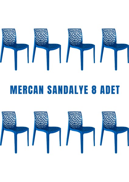 Mercan - Bahçe Mutfak Balkon Veranda Teras Kafe Restoran Düğün Sandalye 8'li Set - MAVİ