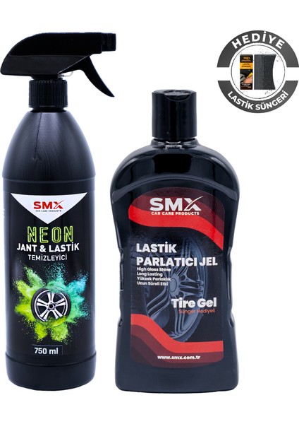 Neon Jant & Lastik Temizleyici 750 ml + Jel Lastik Parlatıcı 500 ml + Sünger Hediye