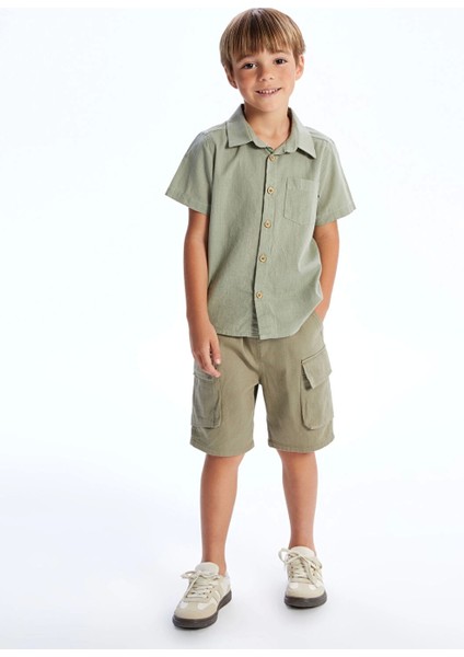 Lcw Kids Yeşil Basic Cepli Erkek Çocuk Poplin Gömlek