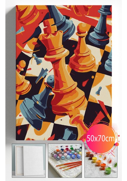 Sayılarla Boyama Seti Numaralı Tuval Fırça Boya Dahil Kasnaklı Set 50X70 cm - Satranç