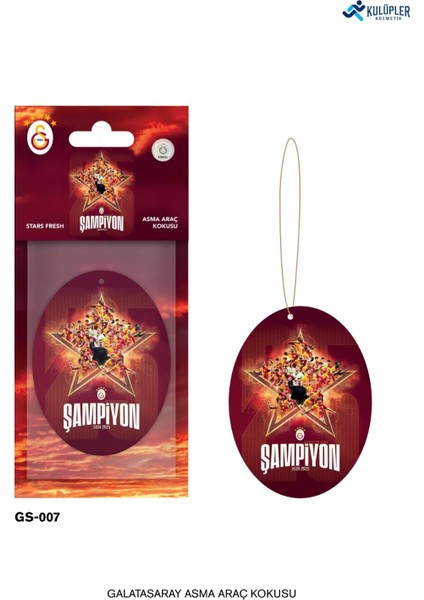 Galatasaray Resmi Lisanslı 5 Yıldızlı Asma Oto Kokusu Şampiyon ( Stars Fresh Kokusu )