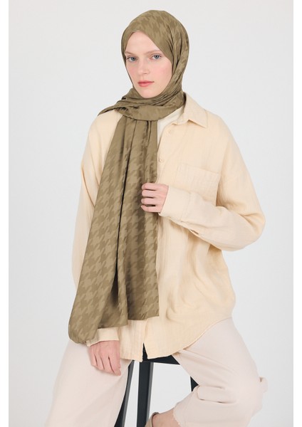 Haki Kazayağı Desenli Jakar Şal 5686