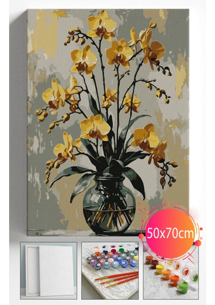 Sayılarla Boyama Seti Numaralı Tuval Fırça Boya Dahil Kasnaklı Set 50X70 cm - Sarı Orkide