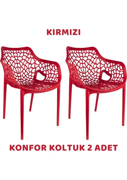 Konfor 2'li Bahçe Sandalyesi Seti – KIRMIZI