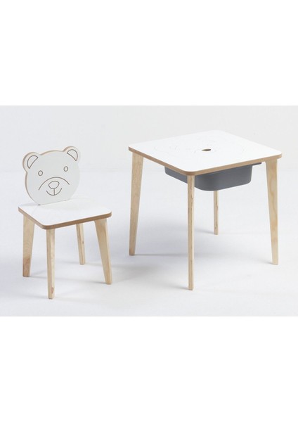 Depolama Hazneli Çocuk Aktivite Masa Sandalye Takımı - Ayıcık Figürlü - Kare Masa