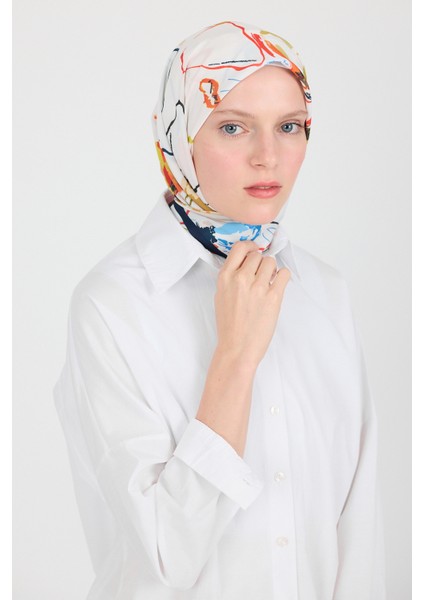 Orange Menekşe Desenli Eşarp 5693