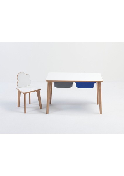 Ahşap Çocuk Aktivite Masa Sandalye Takımı - Bulut Figürlü, Yaz Sil Yüzeyli - Çekmeceli - Dikdörtgen modelleri