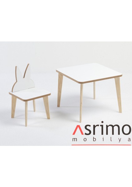 Yaz Sil Yüzeyli Çocuk Aktivite Masa Sandalye Takımı - Çift Tavşan Sandalye