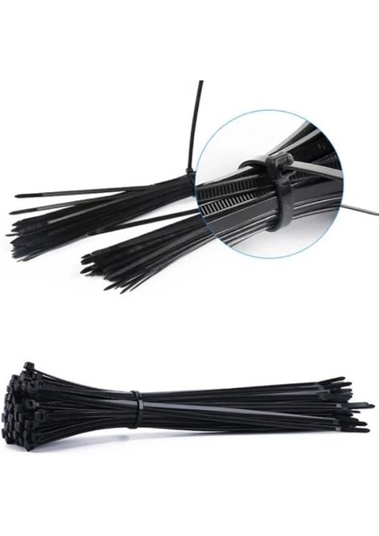 4,8X200 Siyah 20CM Kablo Bağı Plastik Cırt Kelepçe TOPLAYICI-100 Adet