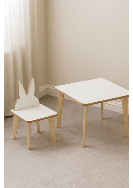 Yaz Sil Yüzeyli Çocuk Aktivite Masa Sandalye Takımı - Çift Tavşan Sandalye fırsatları