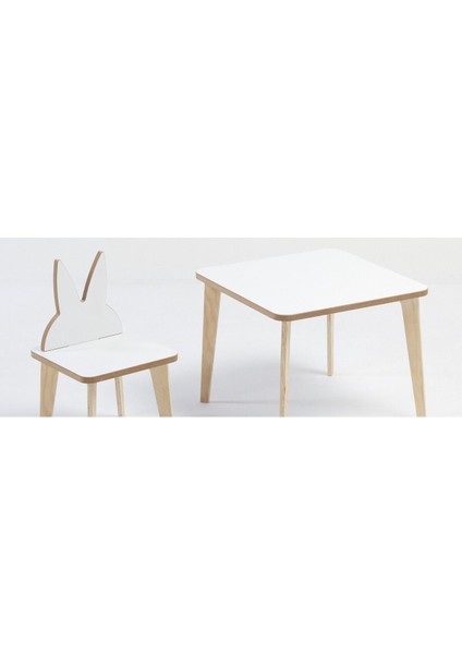 Yaz Sil Yüzeyli Çocuk Aktivite Masa Sandalye Takımı - Çift Tavşan Sandalye