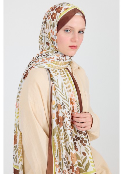 Kahve Kazayağı Desenli Jakar Şal 5686