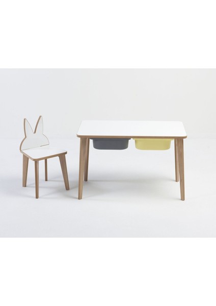 Ahşap Çocuk Aktivite Masa Sandalye Takımı - Tavşan Figürlü, Yaz Sil Yüzeyli - Çekmeceli - Dikdörtgen modelleri