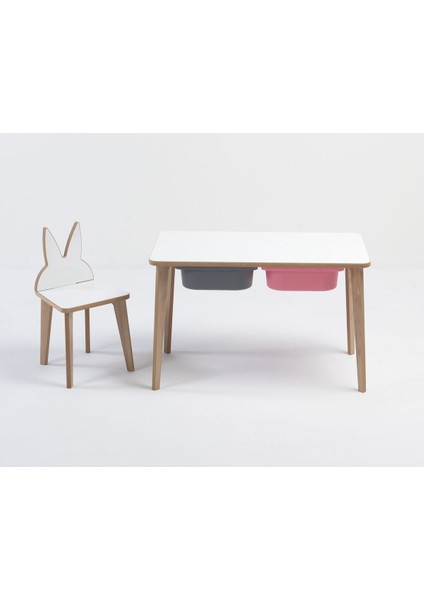 Ahşap Çocuk Aktivite Masa Sandalye Takımı - Tavşan Figürlü, Yaz Sil Yüzeyli - Çekmeceli - Dikdörtgen modelleri