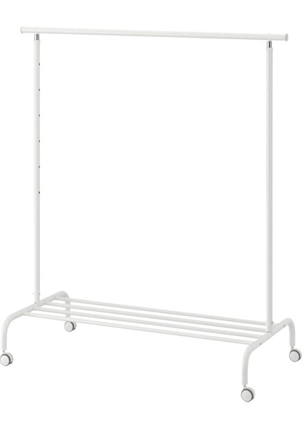 Rıgga Ayaklı Askılık 111 x 126 / 175 cm Beyaz Çelik Ayarlanabilir Yükseklik Tekerlekli