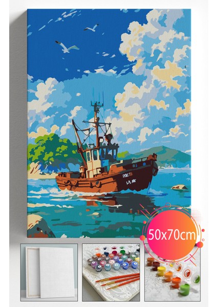 Sayılarla Boyama Seti Numaralı Tuval Fırça Boya Dahil Kasnaklı Set 50X70 cm - Tekne