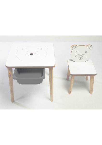Depolama Hazneli Çocuk Aktivite Masa Sandalye Takımı - Ayıcık Figürlü - Kare Masa modelleri