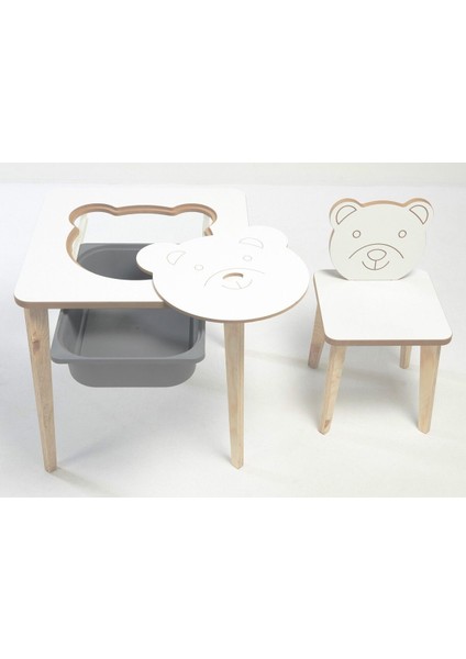 Depolama Hazneli Çocuk Aktivite Masa Sandalye Takımı - Ayıcık Figürlü - Kare Masa fırsatları