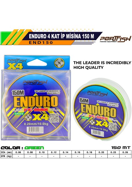 Portfish Enduro 4 Kat Ip Misina 150 mt Yeşil 0,14MM