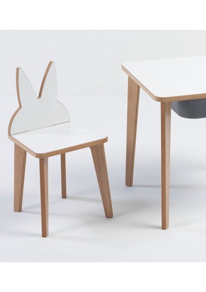 Ahşap Çocuk Aktivite Masa Sandalye Takımı - Tavşan Figürlü, Yaz Sil Yüzeyli - Çekmeceli - Dikdörtgen fırsatları