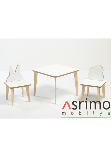 Yaz Sil Yüzeyli Çocuk Aktivite Masa Sandalye Takımı - Tavşan Bulut Sandalye - Kare Masa fiyatları