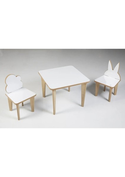 Yaz Sil Yüzeyli Çocuk Aktivite Masa Sandalye Takımı - Tavşan Bulut Sandalye - Kare Masa fırsatları