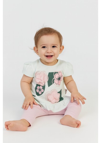 Bebek Kız Bebek Ikili Takım Çiçek Desenli – Kısa Kollu Tişört & Pembe Tayt