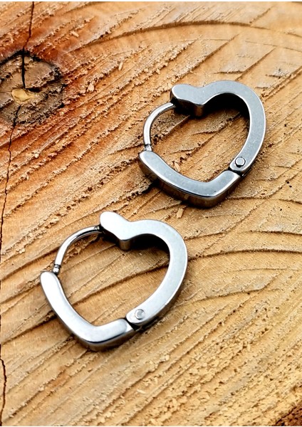 316 L Çelik Gümüş Renk Kalp Figürlü Küpe Çap 1 cm