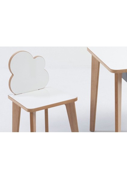 Ahşap Çocuk Aktivite Masa Sandalye Takımı - Bulut Figürlü, Yaz Sil Yüzeyli - Çekmeceli - Dikdörtgen fırsatları