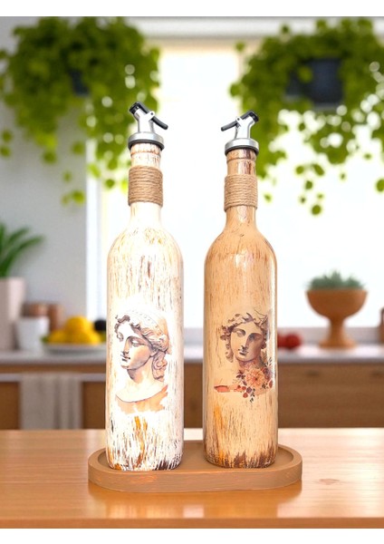 Sunum Stantlı Antik Yunan Figürlü Özel Tasarım Yağdanlık-Sirkelik Sosluk Seti Ev-Mutfak Dekoru