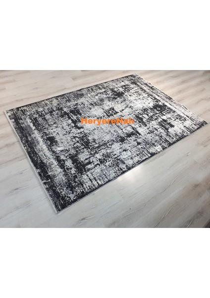 Rustic 1076 Siyah Gri 160X230 cm Saçaklı Salon Halısı