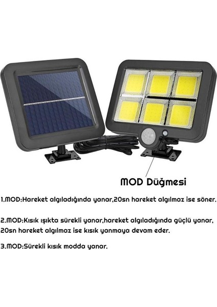 HB-600 Model 120 Cob LED Solar Panel Güneş Enerjili 3 Mod Solar Duvar Lambası Bahçe (2400MAH.) fiyatları