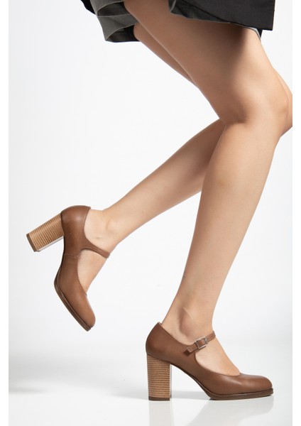 Kadın Bantlı Topuklu Ayakkabı Ceviz modelleri