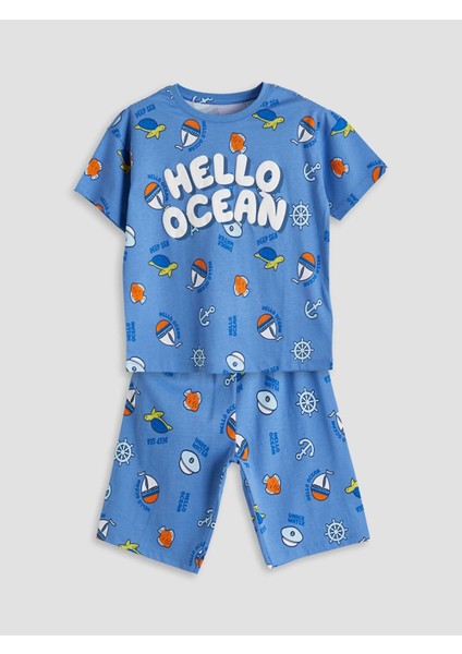 Lcw Kids Mavi Baskılı Erkek Çocuk Şortlu Pijama Takımı