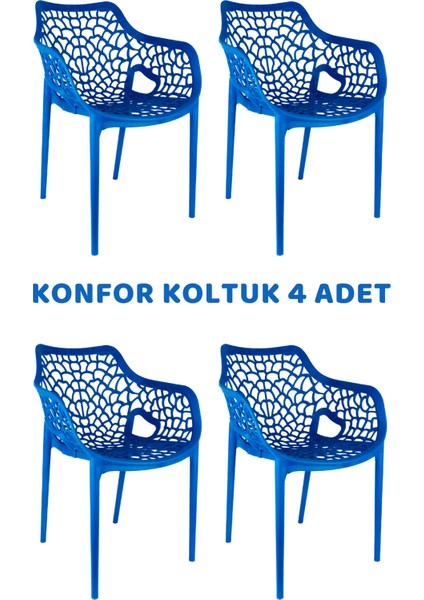 Konfor Koltuk – Cam Elyaf Takviyeli Bahçe Balkon Teras Kafe Otel Restoran Düğün Sandalye 4'lü Set