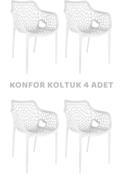 Konfor 4'lü Bahçe Sandalyesi Seti – BEYAZ