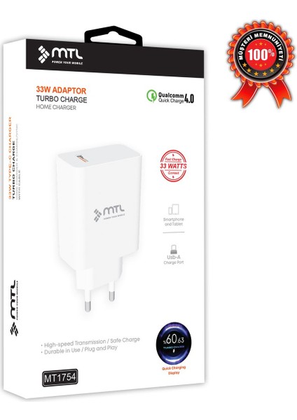 33W Turbo USB Şarj Adaptörü Qc 4.0 MT-A1754 fiyatları