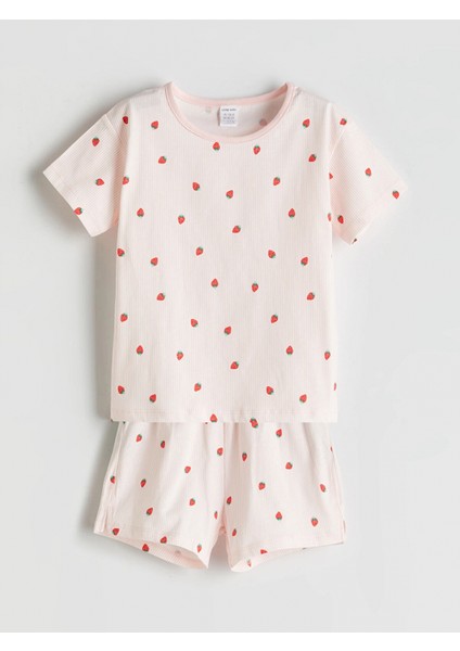 Lcw Baby Pembe Çilek Baskılı Kız Bebek Tişört ve Şort 2'li