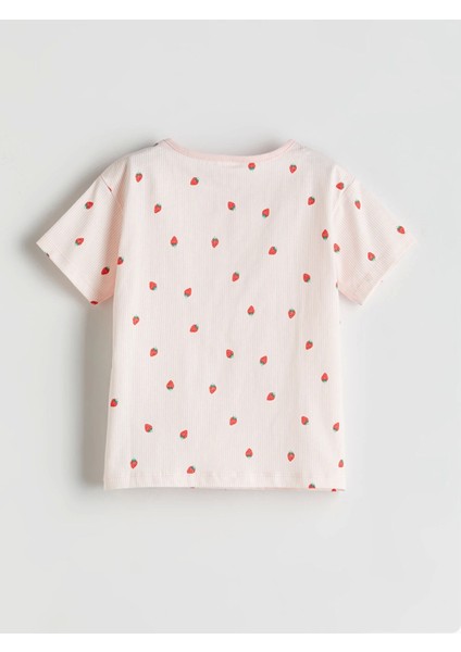 Lcw Baby Pembe Çilek Baskılı Kız Bebek Tişört ve Şort 2'li modelleri