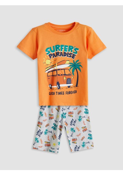 Lcw Kids Turuncu Baskılı Erkek Çocuk Tişört ve Şort 2'li