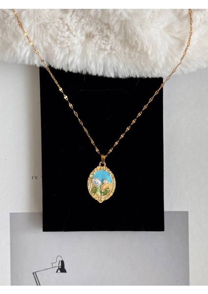 Mavi Sanat Çiçek Inci Luxury Çelik Kolye fiyatları