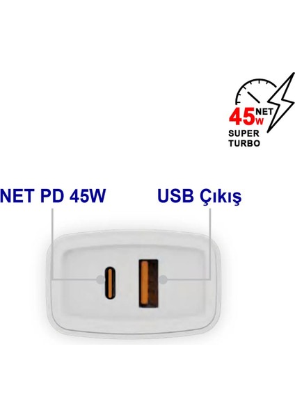 45W Turbo Type-C ve USB Çift Girişli Şarj Adaptörü Qc 4.0 MT-A1755 fiyatları