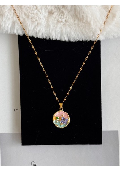 Sanat Çiçek Luxury Çelik Kolye, Gül Lale Inci Kolye