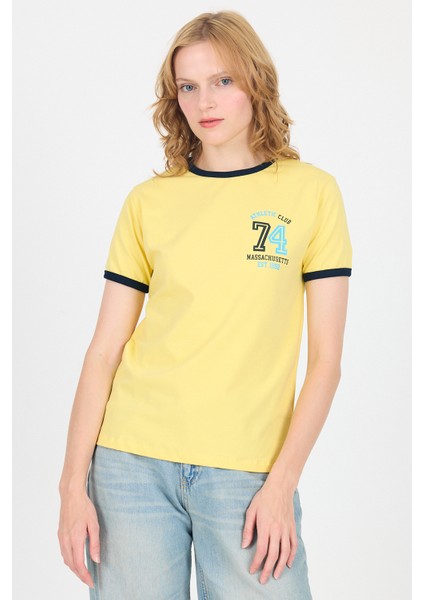 Sarı Yazı Baskılı Regular Fit Ribana Detaylı Tişört 6325